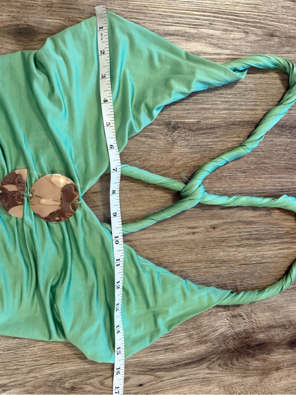 Cult Gaia Jalina Ruched Gold Detail Bodycon Green Midi Dress Size Small FLAW - Picture 8 of 11